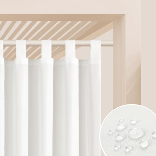 ROOM99 Garden Line - Cortinas para Exteriores con Trabillas, 155 x 250 cm de Ancho x 250 cm de Alto, Resistente a la Intemperie, Impermeable, protección Solar, para jardín, Cortavientos, Color Crudo