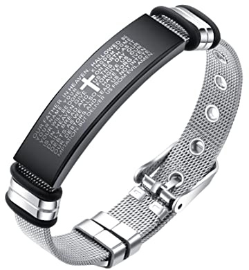 Religiöses Bibel-Kreuz Armband für Männer und Jungen - Manschettenarmband mit christlicher Schrift - Heiliger Schmuck