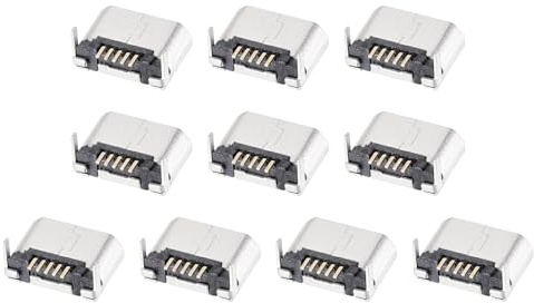 DMiotech 10 Pezzi Connettore Presa Femmina Micro USB 5 Pin Adattatore per Prese Jack 180 Gradi 1A 30V Set Connettori Jack per Telefono Computer Saldatura Adattatore Riparazione USB Ricambio