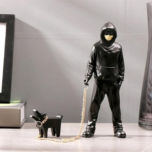 HABITZ Banksy-Skulptur „EIN Trendiger Mann, Der Mit Hunden Spielt“, Banksy-Street-Art-Replik Moderne Statue Modisches Spielzeug Kunstskulpturen Und Ornamente for Wohnzimmer Büro Schreibtisch(Blakc)