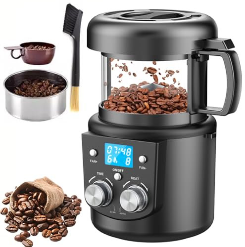 Electric Coffee Bean Roaster Machine, 1400W Small Hot Air Coffee Bean Roaster Machine for Home-Use, Transparent Thickened Glass, Auto and DIY Mode, Gift for Coffee Drinker, Father, Friends