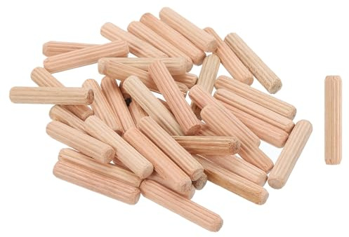 sourcing map 50 Stück 6 mm x 30 mm Holzdübelstifte, geriffelte Holz, abgeschrägte Enden, konische Dübel, Hartholzheringe, Holzdübel für Möbel, Heimwerkerhandwerk