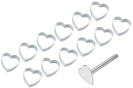 sourcing map 13Pcs Metal Cookie Cutters Set, Aluminum Alloy Cookie Cutter Cookie Baking with Press Stamp for Making Cake Fondant Biscuit Sandwich, Silver Heart Shape