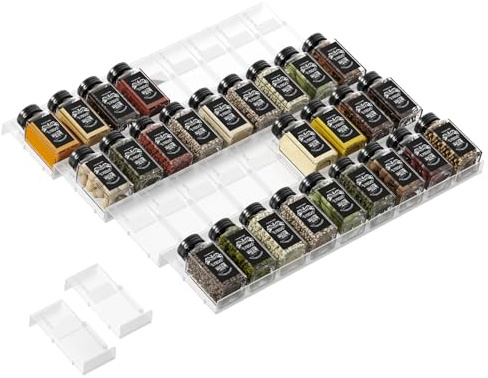 Famhap Gewürz Organizer Gewürzregal Schublade 36 Stück | Verstellbarer, Küchen Organizer, Rutschfest, Robustem ABS-Kunststoff, Werkzeuglose Montage, Spice rack für Küche Bad Büro