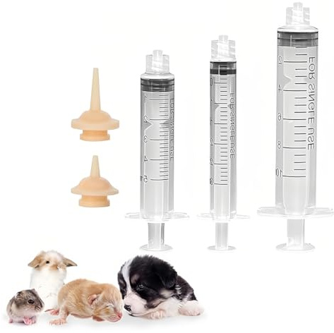 LOMSUXA Set di 5 kit di alimentazione per gattini, latte per gattini, 3 siringhe e 2 nippli in silicone, puppie, rabbits, forniture riutilizzabili
