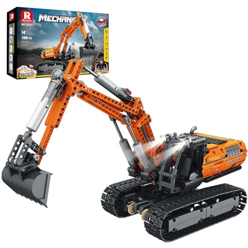 Reobrix Ensemble de construction d'excavatrice télécommandée avec application - Modèle d'excavatrice avec moteur - Jouets de construction de camion pour garçons 22003 - Blocs de construction de