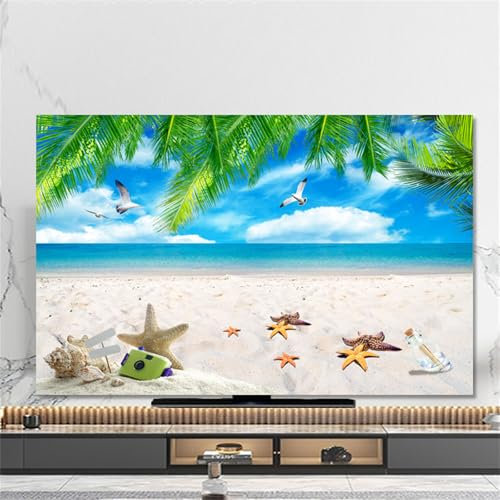 Hixingo TV Abdeckung Staubschutzhülle, 3D Seestern Muster TV Staubschutzhülle 32-80inch TV Abdeckung Schutzhülle Fernseher Fernsehabdeckung TV Schutzhülle (40-43inch,Palmblatt)