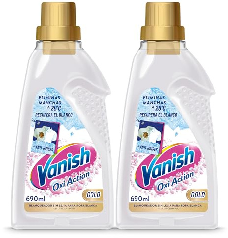 Vanish Multipoder - Quitamanchas multibeneficio, blanqueador y potenciador del lavado, para ropa blanca, en gel, sin lejía - 2 x 690 ml (1380 ml)