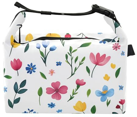 Lunchtasche für Kinder, Motiv: Tulpen, Rittersporn, Iris, weiß, umweltfreundlich, für Mädchen, Kühltasche für Bauarbeiter, Florals Tulpen Rittersporn Iris Weiß, one size