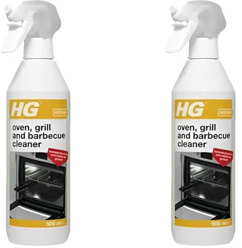 HOCHSTE® HG Oven, Grill & BBQ Cleaner Spray (500ml) Heavy Duty Grease & Burnt Food Remover Professional Degreaser for Ovens BBQs Baking Trays Stainless Steel & Hobs Easy Spray Yellow - 2 Pack