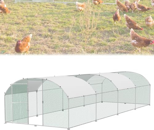 NAIZY Hühnerstall 3x8 m Hühner Freilaufgehege Bogen Dach Verzinkter Stahl Rohr Hühnerhaus mit Sonnenschutz PE-Dach & Tür & Schloss Kleintiergehege Hühnerkäfig für Kaninchen Hühner