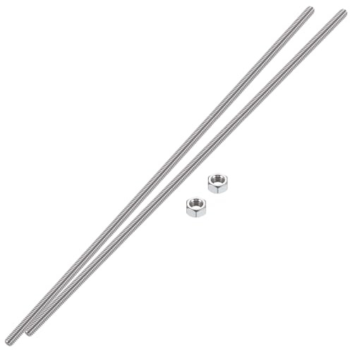 HiPicco 3/8-24 Fully All Threaded Rod & Studs, 300mm/12 Length, 304 Stainless Steel Right Hand Fine Thread Screw for Furniture Anchor Bolts, Clamps, Hangers and U-Bolts 2 Pack 【with Nuts】