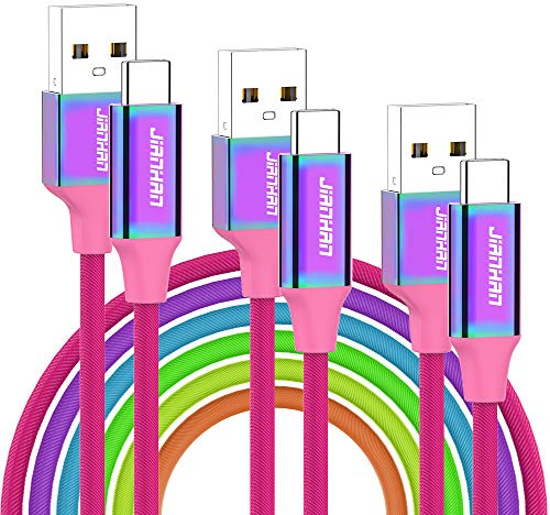 JianHan Câble USB C Lot de 3 (3m+2m+1m) Câble USB A vers Type C Charge Rapide Câble de Charge USB C Coloré pour Samsung Galaxy S22 S21 S20 S10 S10e S9 Plus S8 Note 10 9 8 A5 A7 LG
