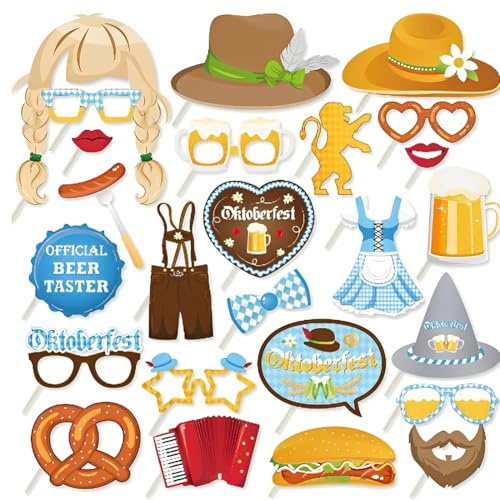 WUSJCOF 25 Stück Oktoberfest Foto Requisiten Lustige Fotobox Accessoires für Bayerische Party Deko Zubehör