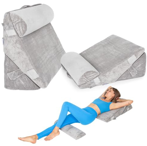 MKS. Keilkissen 3 in 1 Klappkeilkissen – Verstellbares Kissen für Rücken, Beine, Schlafen, Lesen – Positionierungskissen bei Sodbrennen, Reflux, – Grau – 57x56x24cm