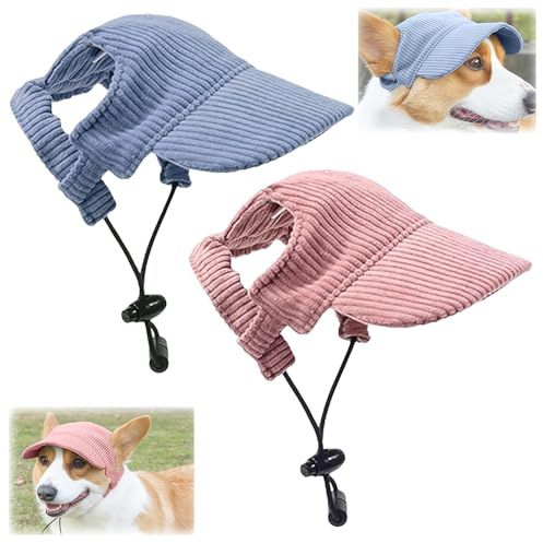 XFSRG 2 Stück Hunde Schirmmütze Cord Baseballmütze Verstellbar Hundecap mit Ohrlöchern Sonnenhut Sonnenschutz Accessoires Sommer für Outdoor Aktivitäten(Blau+Rosa/M)