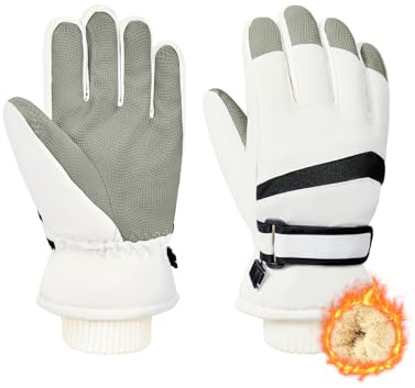 Kids Snow Ski Gloves Winter - Waterproof Warm Gloves for Boys Girls Ages 4-12, Cold Weather Thermal Fleece Outdoor Sports Mittens Windproof White Small(fits 4-6 years)