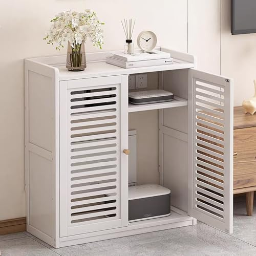 HDZNDH WiFi Router Storage Cabinet, Power Strip And Cable Management Hider Organizer,Floor Standing Box Modem For Home Office, Stylish Design With Ventilation & Cord