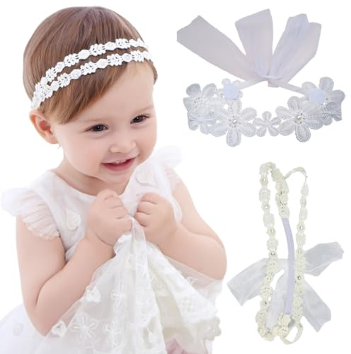 Fasce per bambino bambina: fasce per battesimo con fiori e perle, pizzo bianco