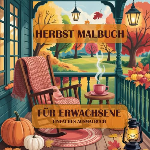 Herbst Malbuch für Erwachsene - Einfaches Ausmalbuch:: Wunderschöne herbstliche Malvorlagen mit Kürbissen, niedlichen Tieren und schönen Landschaften ... und Stressabbau für Erwachsene und Senioren.