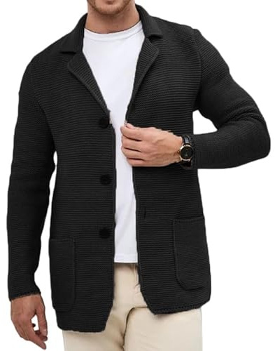 LIUYUYOUGO Costumes Et Vestes Homme Veste Blazer Décontractée en Maille pour Homme Veste De Costume Légère Et Extensible Coupe Ajustée Style Sport Cardigan Élégant en Grosse Maille Pull Veste