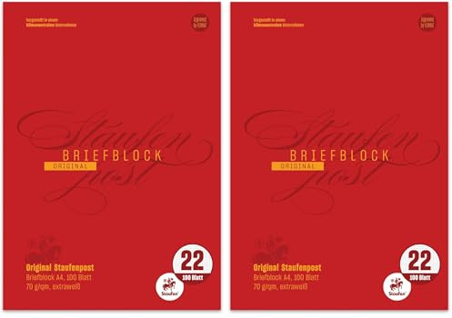 Staufen Style Briefblock - DIN A4, 100 Blatt Briefpapier, Lineatur 22, 70 g/m², kariert, Staufenpost (Packung mit 2)
