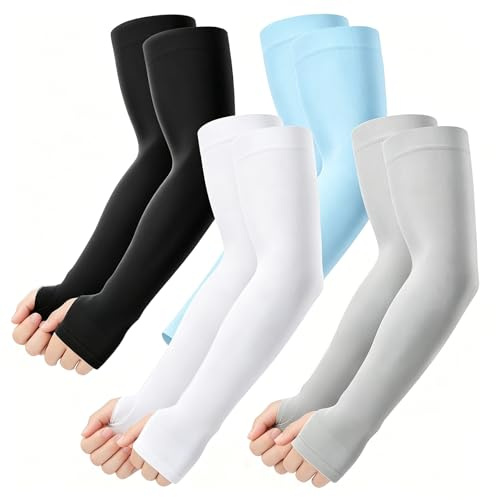 ZHITENG 4 Paare Armlinge für Damen Herren, Kühlung UV Schutz Armlinge Arm Sleeves Tattoo Cover Sport UV Sun Protection Armstulpen, für Gaming, Fußball, Golf & Volleyball, Herren Damen