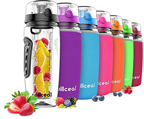 willceal Fruit Infuser Water Bottle 32oz Durable, Large - BPA Free Tritan, Flip Lid, Leak Proof Design - Sports, Camping
