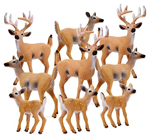 RESTCLOUD Deer Figurines Cake Toppers, Deer Toys Figure, Small Woodland Animals Set of 9