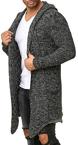 RED BRIDGE Cárdigan Largo para Hombres Chaqueta De Punto Asimétrica Casual Gris M