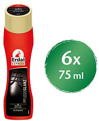 Erdal Pflegeglanz schwarz, Schuhpolitur für sofortigen Glanz, mit Mandelöl, 6er Pack (6 x 75 ml)