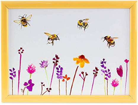 The Leonardo Collection Water Colour Busy Bees Design Jennifer Rose Lap Tray For Food Serving & Breakfast | Comfortable Lap Trays With Bean Bag Cushion | Durable Lap Trays For Eating On Lap For Adults