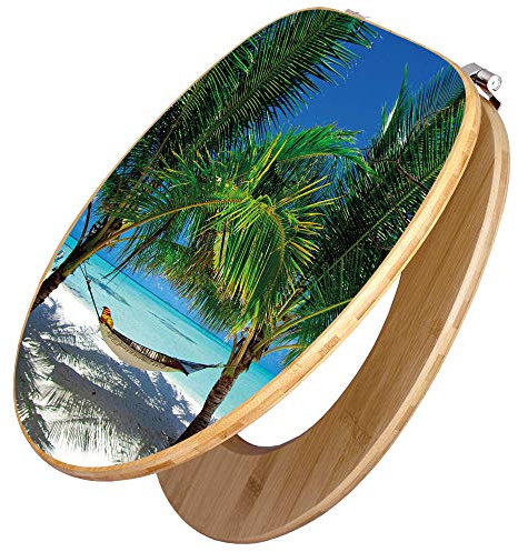banjado Design WC Sitz Bambus 45x37,5cm / Toilettendeckel Holz/hochwertiger Toilettensitz/Bambus-Toilettendeckel für alle gängigen Toiletten - Strand