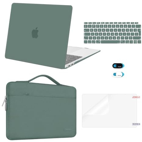MOSISO Kompatibel mit MacBook Air 13 Zoll Hülle M1 2021 2020-2018 A2337 A2179 A1932, Hülle für MacBook Air M1 13,3 Zoll&Laptoptasche&Tastaturschutz&Webcam Abdeckung&Displayschutzfolie,Mitternacht Grün