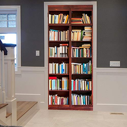 A.Monamour Türtapete Selbstklebend Türfolie Türposter 3D Bücher In Der Bibliothek Bücherregal Bücherregal Hintergrund Vinyl Folie Türdeko Tapete Wandbild Türaufkleber Türtattoo 77 x 200 cm
