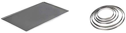DE BUYER -8161.40 -plaque patissiere choc alu. 40x30cm & 3091.22N -cercle a tarte inox ht 2cmbd roule ø22