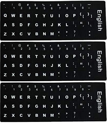 LAANCOO 3 PCS Englisch Tastatur Aufkleber, Undurchsichtige Keyboard Skin mit schwarzem Hintergrund auf weiße Beschriftung für Laptops, Desktops-Englisch