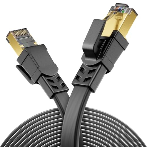 deleyCON 7,5m CAT8.1 Flaches LAN Kabel RJ45 40 Gbit 2000 MHz - Schwarz | Netzwerkkabel, Kupferleiter, Patchkabel, Gigabit Ethernet Cable, RJ45 Stecker, LAN DSL, CAT.8 Kabel