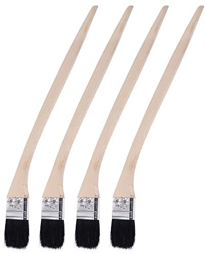 sourcing map Courbé Radiateur Peinture Brosse 16 Longueur 1,5 Largeur Poils avec Long Bois Poignée pour Mur Traitment Noir 4Pcs