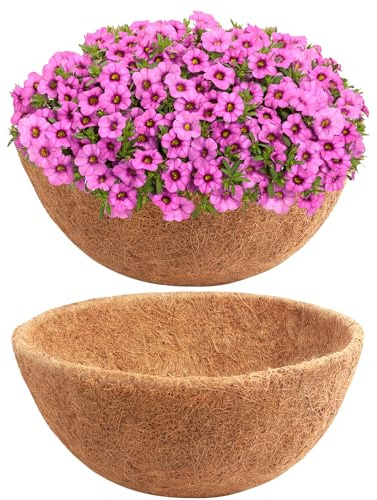 HFHOME 2 Pcs 40.5cm/16in Hanging Basket Liner, Round Coco Liner, Coco Fiber Replacement Liner, Planter Liner for Hanging Basket, Garden Flower Pots in the Balcony or Garden
