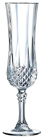 Cristal D'Arques Paris – Colección Longchamp – 6 flautas de champán 14 cl de Kwarx – Brillo, transparencia y alta resistencia – Molduras icónicas – Fabricado en Francia