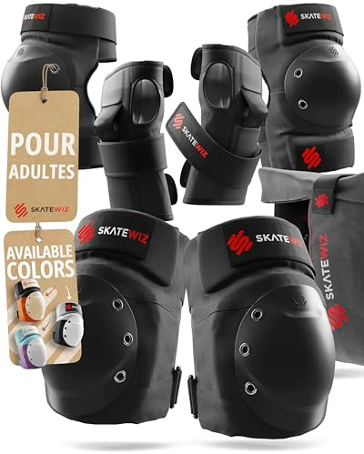 SKATEWIZ Inliner Schoner Erwachsene - Schoner Inliner Erwachsene - Knieschoner Ellenbogenschützer - Skate Protektoren Schutzausrüstung - Schützer Damen Herren - SHIELD Größe M/L Schwarz