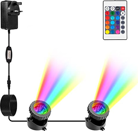 NATPOW Pond Lights Underwater Mains, RGB Underwater Light, Timer Aquarium Spot Lights with APP& Remote Control, IP68 Waterproof Multicolour Submersible Light for Fish Tank Garden Yard Pool (Set of 2)