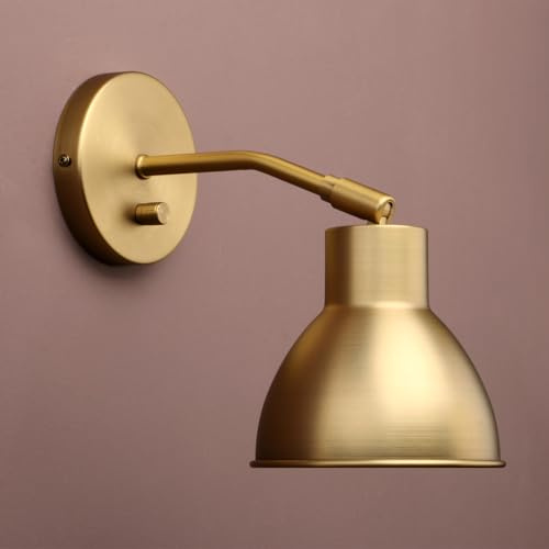 Yosoan Indoor Reading Wall Sconce with On Off Switch, 1-Light Brass Modern Vintage Industrial with 340 Degree Angle Wall Mount Lamp Fixture, 5.7 Black Bowl Metal Shade Bedside Vanity Bunk(Antique)