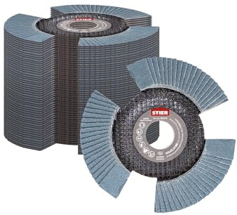 STIER Fächerschleifscheibe View Line 125 x 22,23 K80, für handelsübliche Winkelschleifer, hohe Qualität für die Verarbeitung von Stahl, Fächer-Design für freie Sicht auf das Werkstück