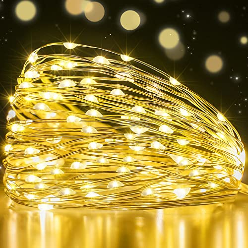 Ollny 5M LED Lichterkette Batterie, 50er LED Lichterkette innen Kupferdraht IP44 wasserdicht, Weihnachtsbeleuchtung für DIY Weihnachten Garten Party Hochzeit Deko (warmweiß)