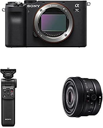 Sony Alpha 7C Spiegellose E-Mount Vollformat-Digitalkamera ILCE-7C (24,2 MP, 7,5cm (3 Zoll) Touch-Display, Echtzeit-AF) Nur Body - Schwarz + SEL40F25G8 + Handgriff