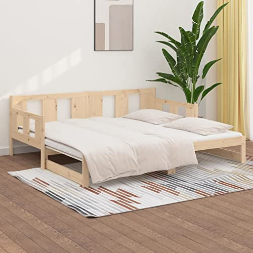 Tidyard Tagesbett Ausziehbar Sofa Sofabett Schlafsofa Bett Bettgestell Bettsofa Holzbett Kinderbetten Ausziehbett Gästebett,Bettgestelle mit Lattenrost, Massivholz Kiefer 2X(90x200) cm