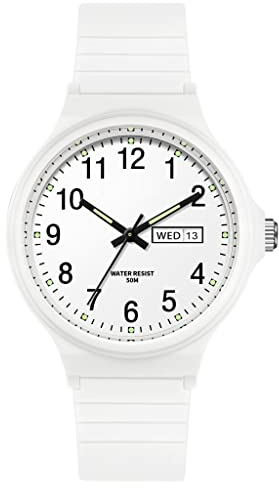 Uhr Damen Armbanduhr Teenager Mädchen 5ATM Wasserdicht Analog Quarz Damenuhr mit Silikonarmband Woche Datum Bonbonfarbene Süße Farbe Buntfarbig Watch für Kinderuhr Junge Kinder Uhren für Jungs Frauen