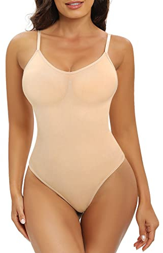 Xnova Body Sculptant Femme Gainant, Shape Bodys String Gaine Amincissant Ventre Plat, Bodysuit Shapewear Invisible Minceur Shaper Thong (Beige, S)